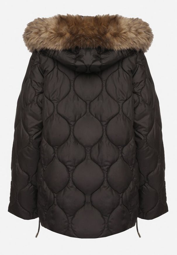 Born2be - Czarna Pikowana Kurtka z Odpinanym Kapturem i Futrem Ravira. Okazja: na co dzień. Kolor: czarny. Materiał: futro. Styl: klasyczny, casual, elegancki