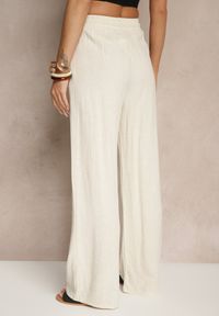 Renee - Jasnobeżowe Lniane Spodnie High Waist z Wiskozą o Szerokim Fasonie Zellimia. Okazja: na co dzień. Stan: podwyższony. Kolor: beżowy. Materiał: len, wiskoza. Styl: casual #4