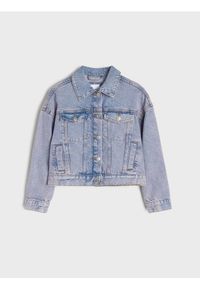 Sinsay - Jeansowa kurtka katana z efektem sprania - fioletowy. Kolor: fioletowy. Materiał: jeans #1