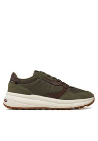 TOMMY HILFIGER - Tommy Hilfiger Sneakersy Faston FM0FM05218 Khaki. Kolor: brązowy. Materiał: skóra, zamsz