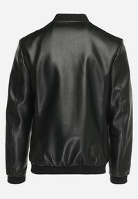Born2be - Czarna Kurtka Bomberka z Imitacji Skóry i Zasuwanymi Kieszeniami Rihella. Kolor: czarny. Materiał: skóra. Styl: elegancki, klasyczny