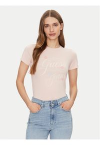 Guess T-Shirt W5GI24 J1314 Beżowy Regular Fit. Kolor: beżowy. Materiał: bawełna