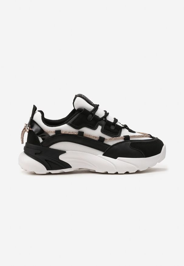 Renee - Czarne Sneakersy z Ozdobnym Sznurkiem z Cyrkoniami Saerina. Kolor: czarny. Szerokość cholewki: normalna