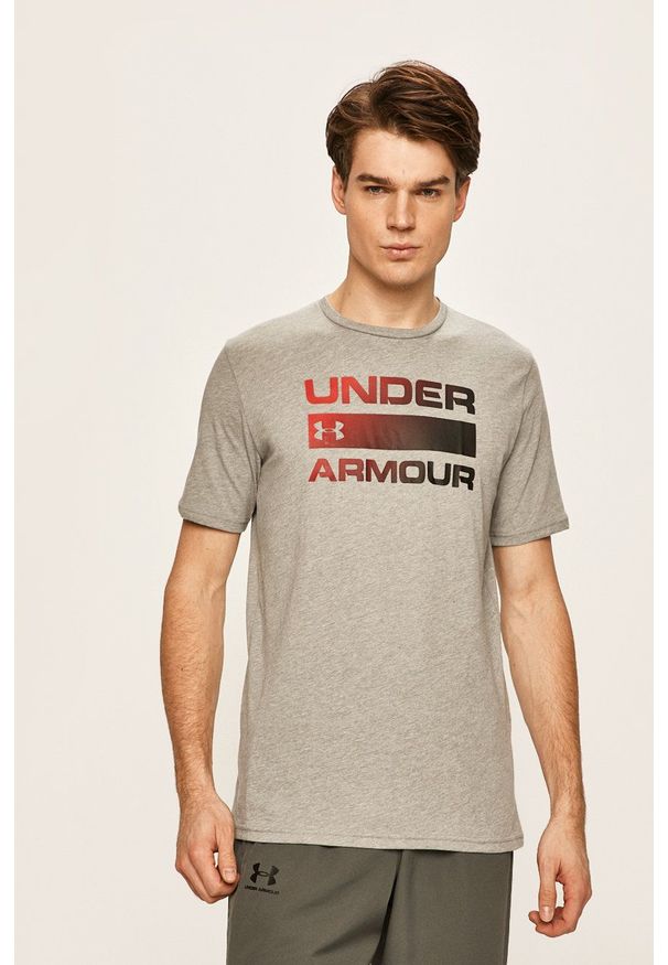 Under Armour - T-shirt. Kolor: szary. Materiał: dzianina. Wzór: nadruk