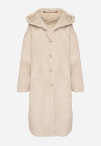 Born2be - Beżowy Płaszcz Pluszowy z Kapturem Zereta. Okazja: na co dzień, na imprezę. Typ kołnierza: kaptur. Kolor: beżowy. Materiał: jeans. Długość rękawa: długi rękaw. Długość: długie. Sezon: jesień, wiosna. Styl: casual, elegancki #4