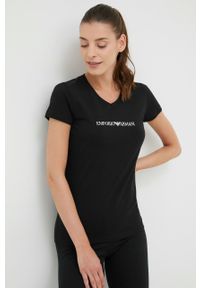 Emporio Armani Underwear t-shirt damski kolor czarny. Kolor: czarny. Materiał: bawełna. Długość rękawa: krótki rękaw. Długość: krótkie. Wzór: nadruk