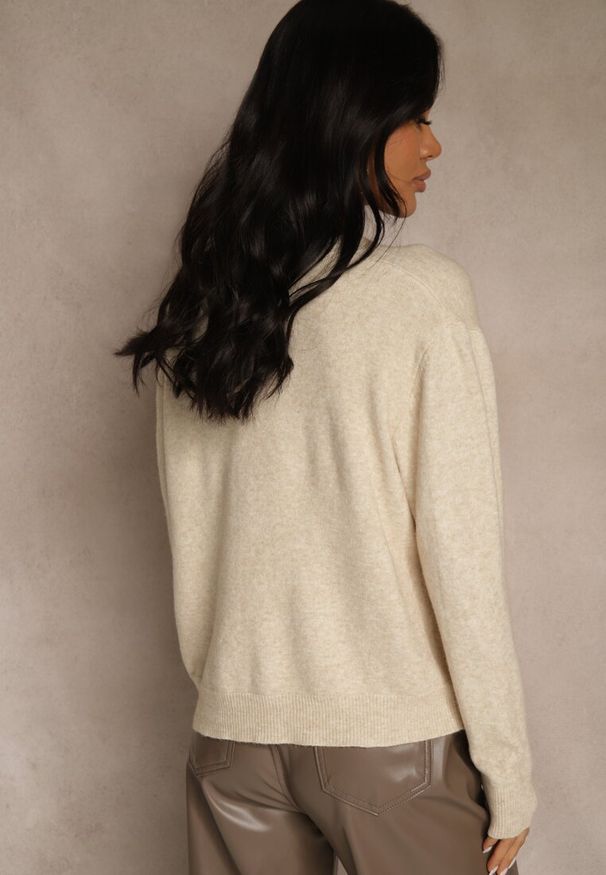 Renee - Beżowy Kardigan na Guziki z Domieszką Kaszmiru Vetiella. Okazja: na co dzień. Kolor: beżowy. Materiał: kaszmir. Styl: casual, elegancki