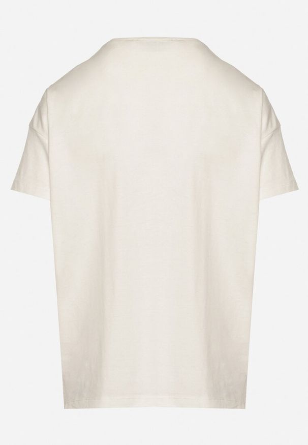 Born2be - Beżowy Klasyczny T-shirt Oversize z Bawełny Zivassa. Okazja: na co dzień. Kolor: beżowy. Materiał: bawełna. Styl: klasyczny