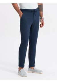 Ombre Clothing - Spodnie męskie dzianinowe z gumką w pasie - granatowe V1 OM-PACP-0121 - L. Kolor: niebieski. Materiał: dzianina #7