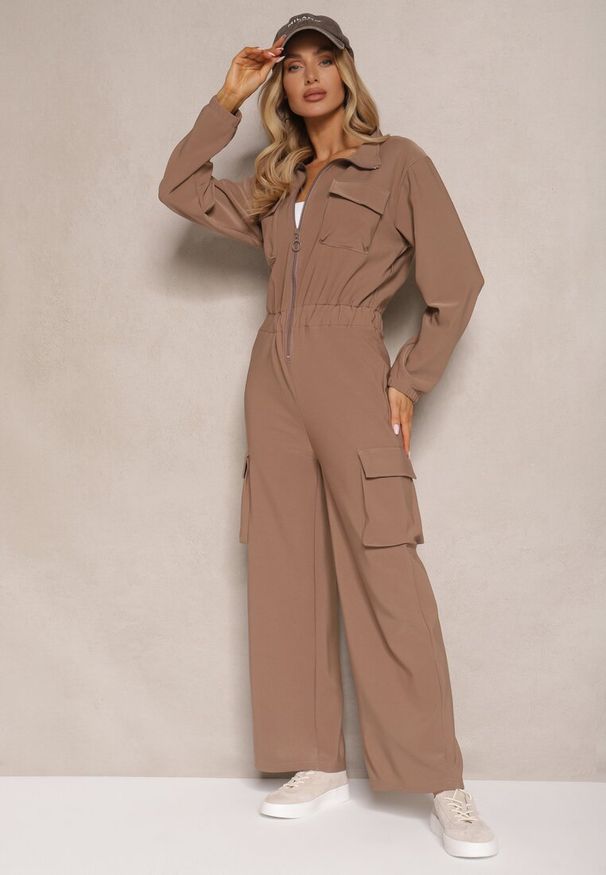 Renee - Brązowy Kombinezon w Stylu Utility Taliowany Liarael. Kolor: brązowy. Materiał: tkanina