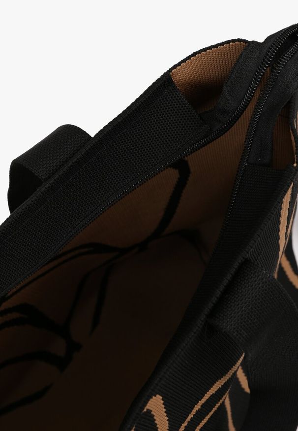 Renee - Czarna Torebka Typu Shopper z Paskiem Crossbody w Abstrakcyjny Wzór Obelisse. Kolor: czarny. Styl: elegancki, casual. Rodzaj torebki: na ramię