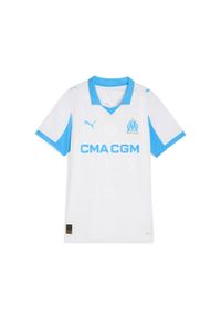 Puma - Damska koszulka domowa Olympique Marsylia 25/26 PUMA White Bleu Azur Blue. Kolor: biały, wielokolorowy, niebieski