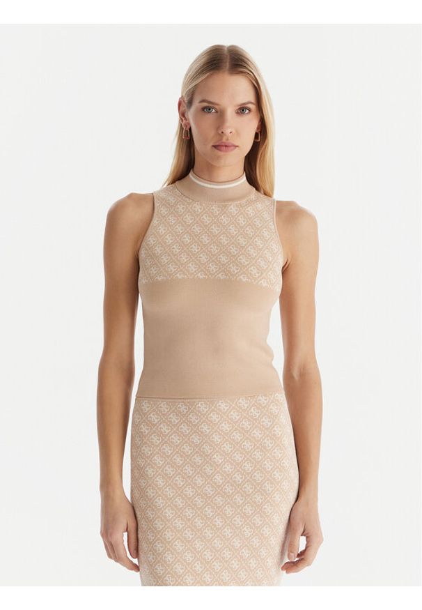 Guess Sweter W3YR26 Z37K0 Beżowy Slim Fit. Kolor: beżowy. Materiał: wiskoza