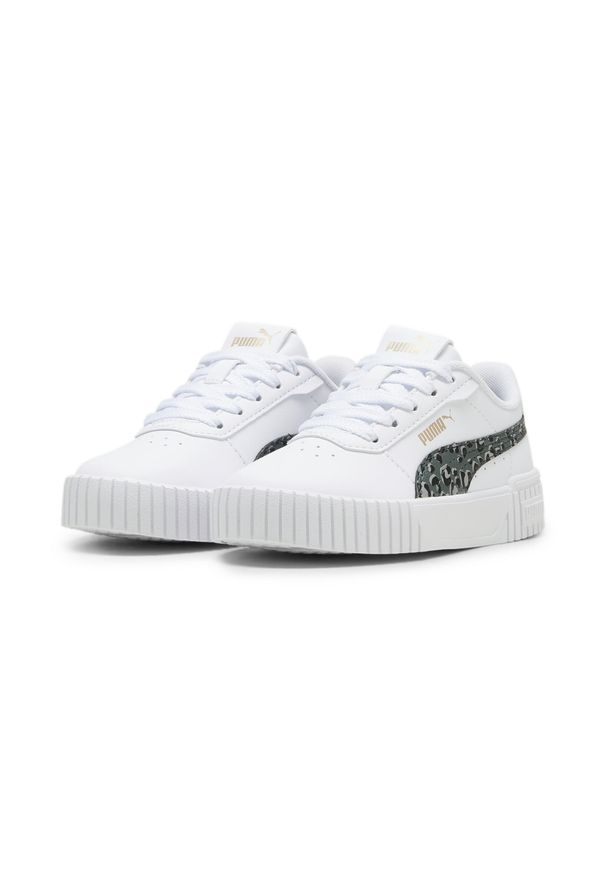 Puma - Dziecięce sneakersy Carina 2.0 Animal Update PUMA White Mineral Gray Gold. Kolor: szary, biały, wielokolorowy, żółty. Sport: turystyka piesza