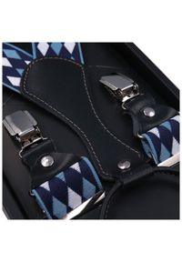 Modini - Granatowe szelki w biało-niebieskie romby SZ52. Kolor: biały, wielokolorowy, niebieski. Materiał: skóra, guma #1
