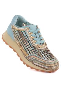Półbuty damskie ażurowe błękitno beżowe Artiker 58C1289. Kolor: niebieski, beżowy, wielokolorowy. Materiał: tkanina. Wzór: ażurowy #1