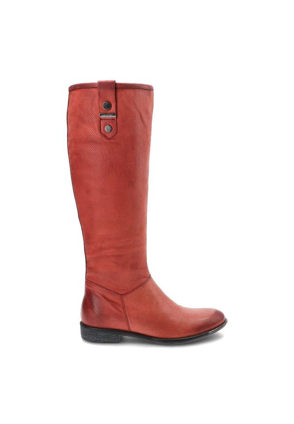 Czerwone Kozaki Carinii Damskie Modne Skórzane Buty. Kolor: czerwony. Materiał: skóra. Szerokość cholewki: normalna. Obcas: na obcasie. Styl: elegancki. Wysokość obcasa: średni