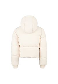 Kurtka dziecięca New Balance LAKG0230BIS – beżowa. Typ kołnierza: kaptur. Kolor: beżowy. Materiał: bawełna, poliester, puch, syntetyk. Wzór: aplikacja. Styl: młodzieżowy #3