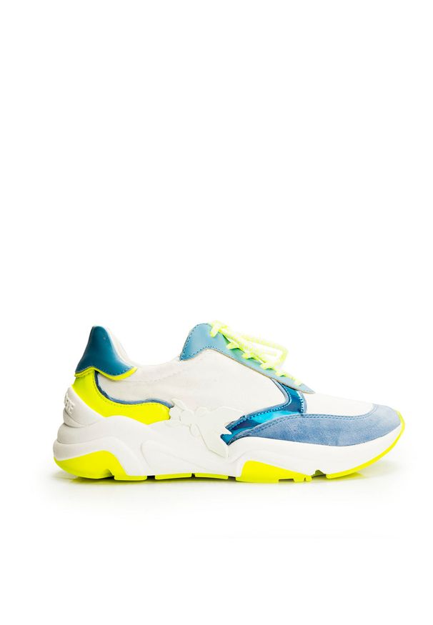 Patrizia Pepe Sneakersy | 2V9651 A6Q4 | Kobieta | Biały, Niebieski. Kolor: biały, wielokolorowy, niebieski. Materiał: materiał, skóra. Wzór: aplikacja