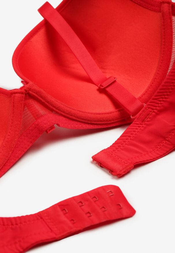 Born2be - Czerwony Biustonosz o Fasonie Push Up z Ozdobną Kokardką i Różami Nivrine. Kolor: czerwony. Rodzaj stanika: push-up. Wzór: kwiaty