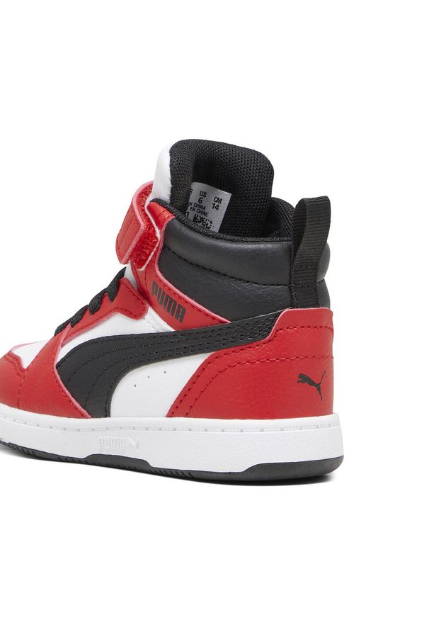 Puma - PUMA Rebound V6 Mid Toddlers' Sneakers PUMA White Black For All Time Red. Kolor: czerwony, biały, wielokolorowy, czarny. Sport: turystyka piesza