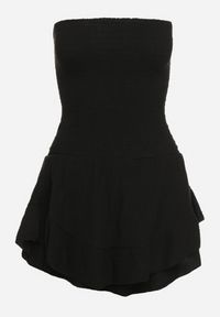 Born2be - Czarny Kombinezon z Bawełny z Elastyczną Gumką w Talii i Falbanką Olialia. Okazja: na spacer. Kolor: czarny. Materiał: bawełna. Sezon: lato #6