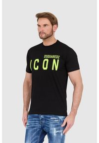 DSQUARED2 Czarny t-shirt męski z neonowym logo icon, Rozmiar S. Kolor: czarny