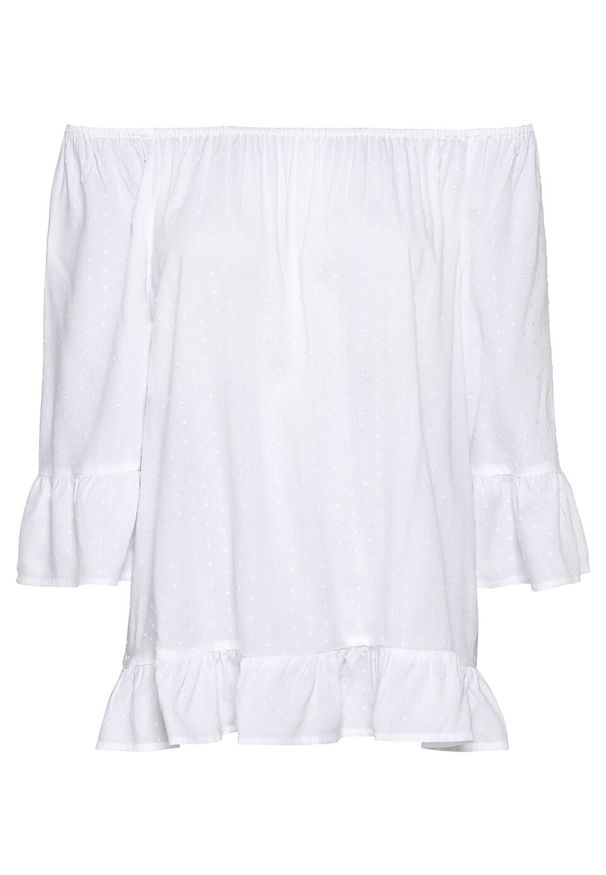 Bluzka tunikowa bonprix biały. Typ kołnierza: typu carmen. Kolor: biały