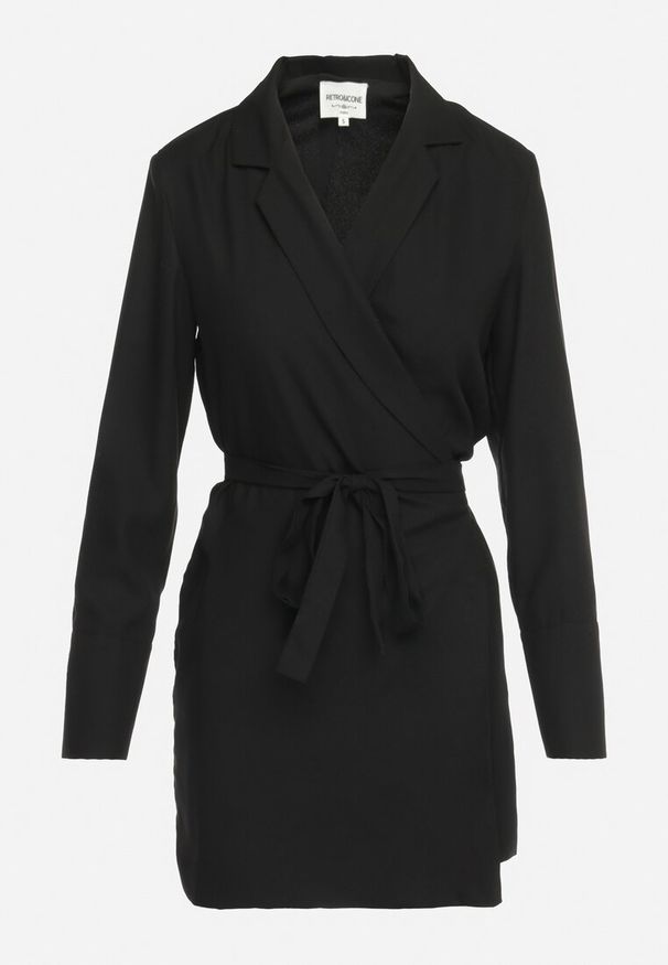 Born2be - Czarna Klasyczna Sukienka Kopertowa z Rozszerzanymi Rękawami i Paskiem Arlevi. Kolor: czarny. Typ sukienki: kopertowe. Styl: klasyczny