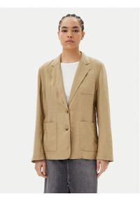 TOMMY HILFIGER - Tommy Hilfiger Marynarka Ess WW0WW44757 Beżowy Regular Fit. Kolor: beżowy. Materiał: len