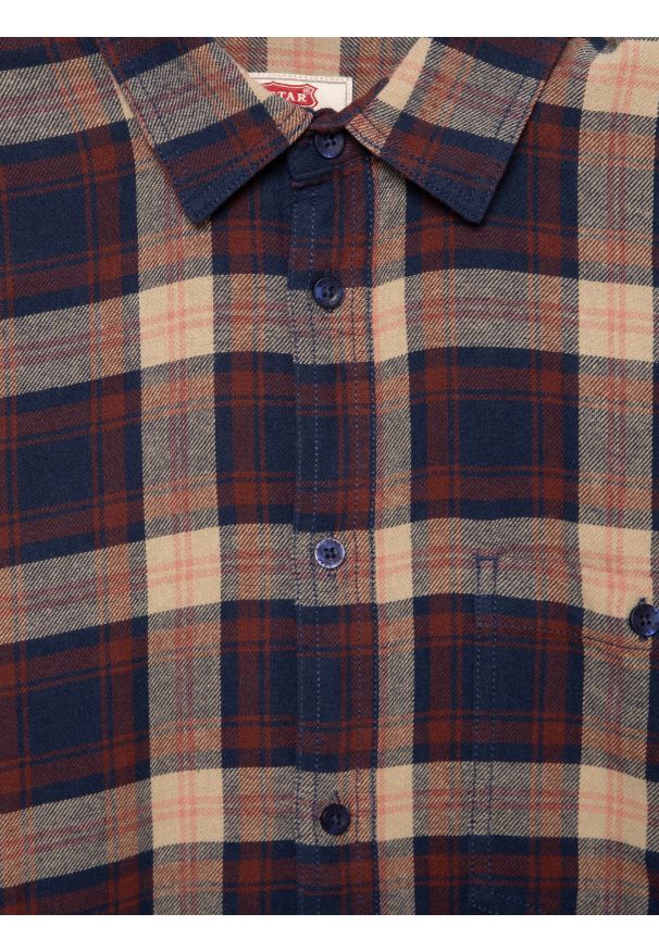 Big-Star - Koszula męska flanelowa w kratę granatowa Flaneno 403. Kolor: niebieski. Materiał: tkanina. Wzór: aplikacja, kratka, kolorowy. Styl: klasyczny