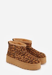 Born2be - Panterkowe Krótkie Śniegowce na Platformie Lysindra. Materiał: wełna, zamsz, jeans, futro. Sezon: zima. Obcas: na platformie. Styl: elegancki, klasyczny #8