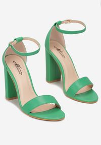 Renee - Zielone Sandały na Słupku Messei. Okazja: na wesele, na ślub cywilny. Zapięcie: pasek. Kolor: zielony. Obcas: na słupku #5
