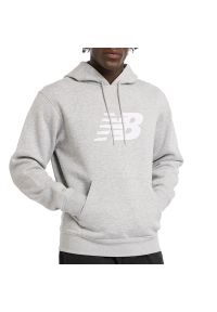 Bluza męska New Balance MT43904AG - szara. Kolor: szary. Materiał: poliester, bawełna, dresówka. Wzór: aplikacja. Styl: klasyczny #1