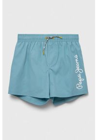 Pepe Jeans szorty kąpielowe dziecięce kolor turkusowy z nadrukiem. Kolor: turkusowy. Materiał: tkanina. Wzór: nadruk