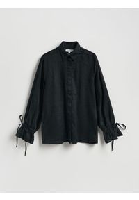 Reserved - Lniana koszula z wiązaniami - czarny. Kolor: czarny. Materiał: len
