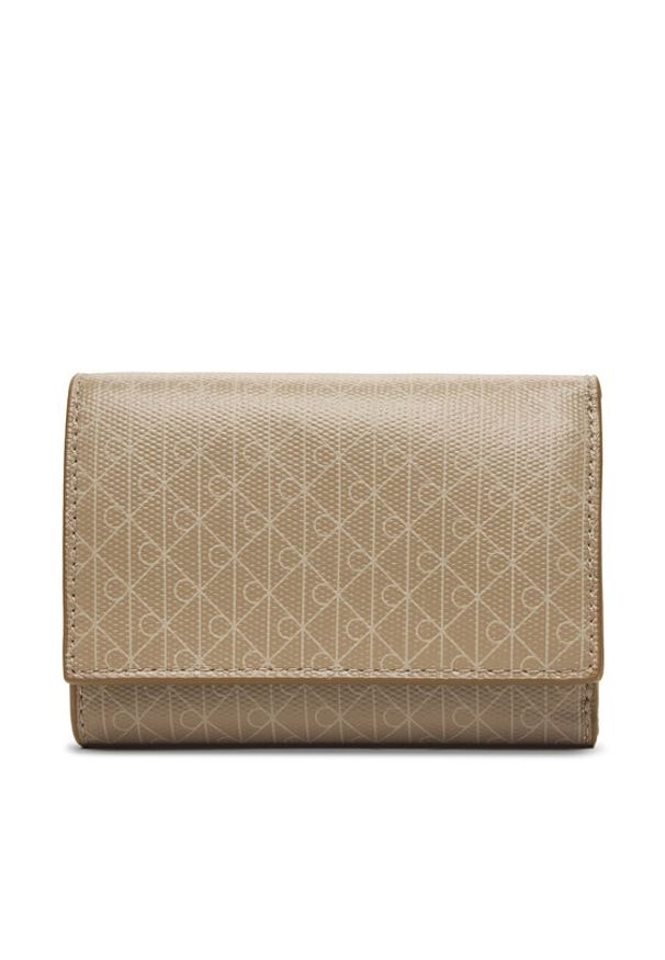 Calvin Klein Portfel Emblem Aop Trifold W/ Zip Pocket LV04F1118G Beżowy. Kolor: beżowy. Materiał: materiał