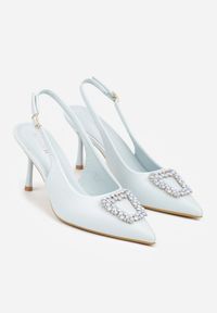 Renee - Niebieskie Sandały na Szpilce Ozdobione Aplikacją z Cyrkoniami Isleheart. Zapięcie: sprzączka. Kolor: niebieski. Materiał: jeans. Wzór: aplikacja. Obcas: na szpilce. Styl: elegancki #3