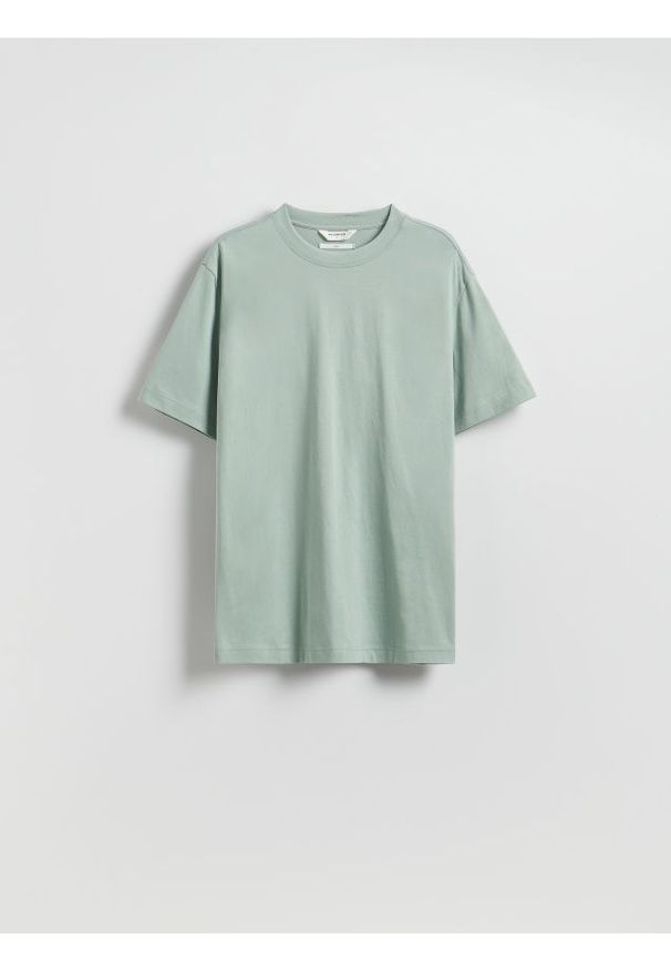 Reserved - Bawełniany t-shirt boxy - jasnozielony. Kolor: zielony. Materiał: bawełna