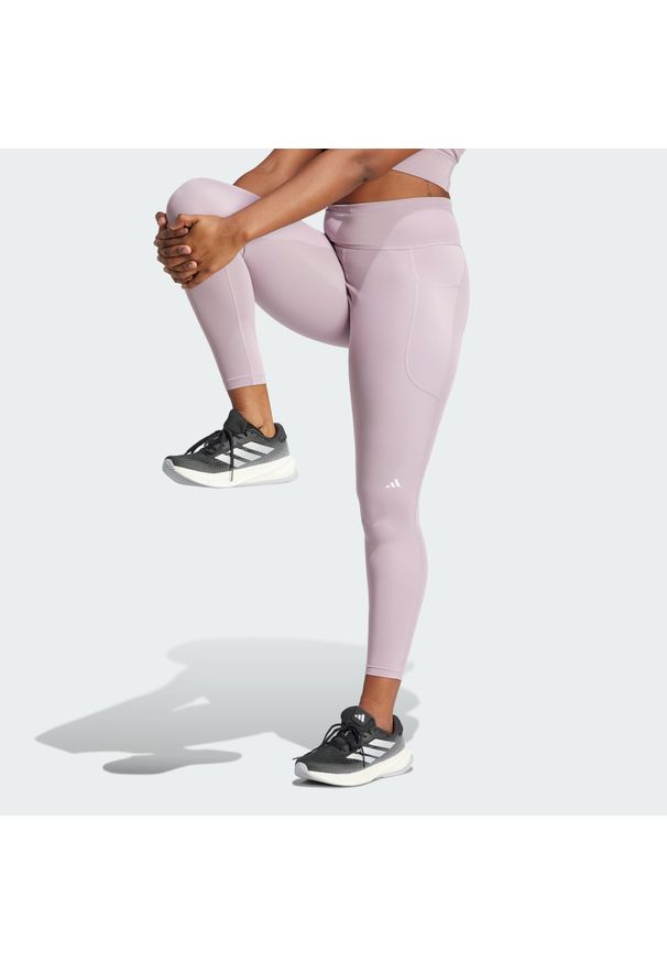 Adidas - Legginsy DailyRun 7/8. Kolor: fioletowy, różowy, wielokolorowy. Wzór: gładki