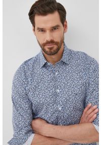 Calvin Klein koszula bawełniana męska slim z kołnierzykiem klasycznym. Typ kołnierza: kołnierzyk klasyczny. Kolor: niebieski. Materiał: bawełna. Styl: klasyczny