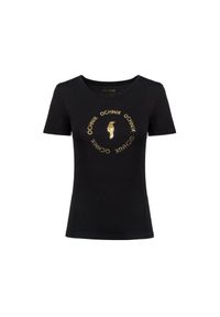 Ochnik - Czarny T-shirt damski z aplikacją. Kolor: czarny. Materiał: wiskoza. Wzór: aplikacja #4