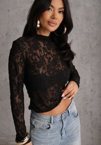 Renee - Czarna Bluzka Półgolf z Koronki Dinita. Okazja: na imprezę. Kolor: czarny. Materiał: koronka. Wzór: koronka. Styl: elegancki #6