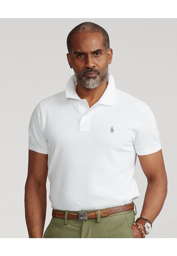 Ralph Lauren - RALPH LAUREN - Biała koszulka polo The Lux Knit Custom Fit. Typ kołnierza: polo. Kolor: biały. Materiał: bawełna. Długość: długie. Wzór: haft