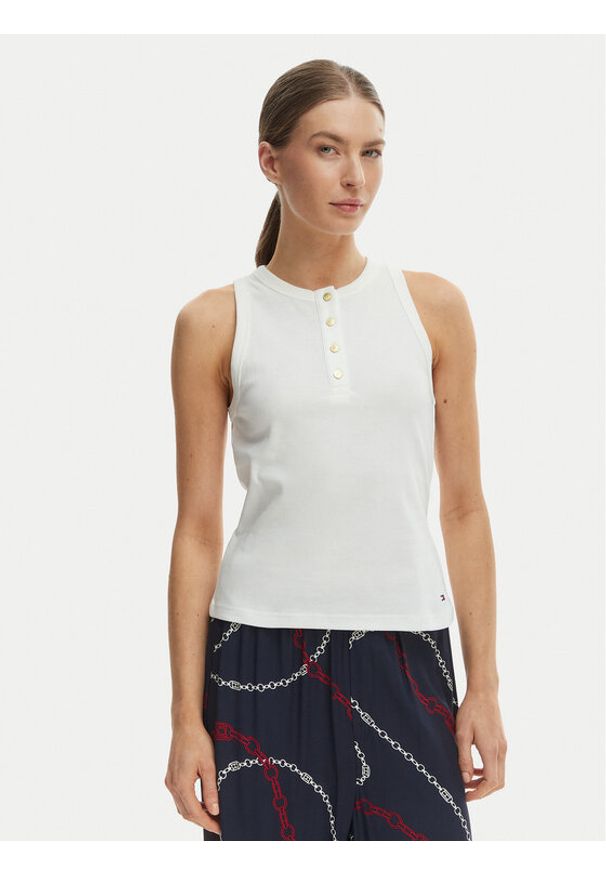 TOMMY HILFIGER - Tommy Hilfiger Top WW0WW49251 Écru Slim Fit. Kolor: kremowy. Materiał: bawełna