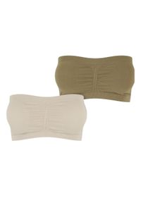 Urban Classics - Top Damski Z Pikowanej Tkaniny Bez Ramiączek 2pak. Kolor: biały, wielokolorowy, zielony. Materiał: tkanina. Długość rękawa: bez ramiączek
