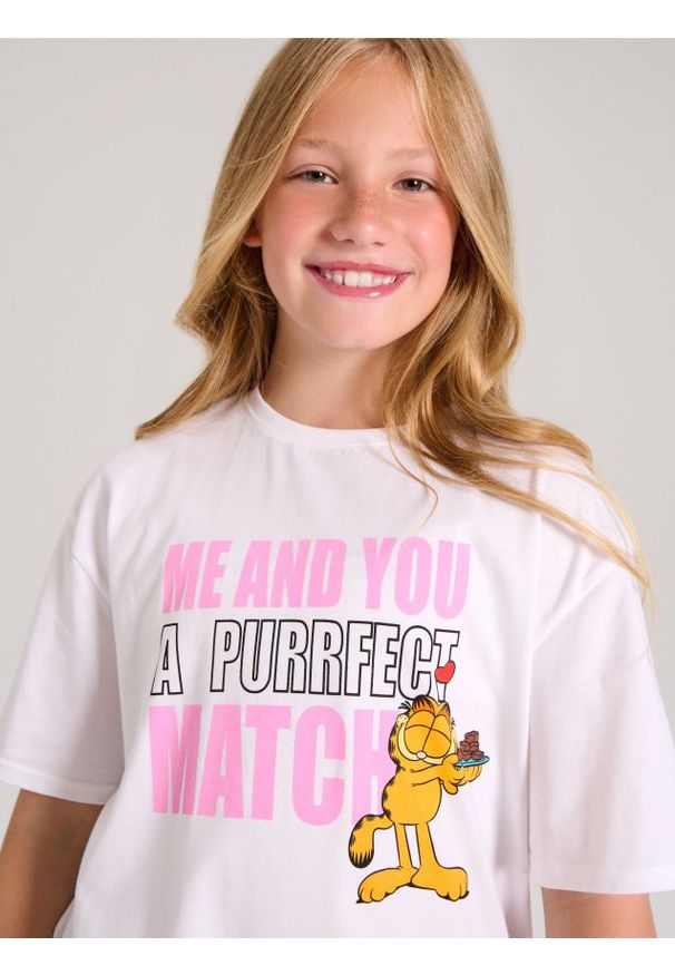 Sinsay - Koszulka Garfield - biały. Kolor: biały