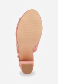 Renee - Różowe Sandały na Słupku z Ażurową Cholewką i Skórzaną Wkładką Linalira. Okazja: na co dzień. Kolor: różowy. Materiał: skóra. Wzór: ażurowy. Obcas: na słupku. Styl: casual, elegancki #8