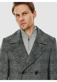 Pako Lorente - PAKO LORENTE – Szary męski płaszcz w kratę. Kolor: szary. Materiał: włókno, poliester, wełna. Sezon: zima, jesień
