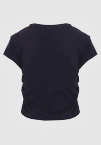 Renee - Granatowy Dopasowany T-shirt z Marszczeniem z Bawełnianej Tkaniny w Prążki Assarena. Okazja: na co dzień. Kolor: niebieski. Materiał: bawełna, tkanina. Wzór: prążki. Styl: casual, elegancki #6